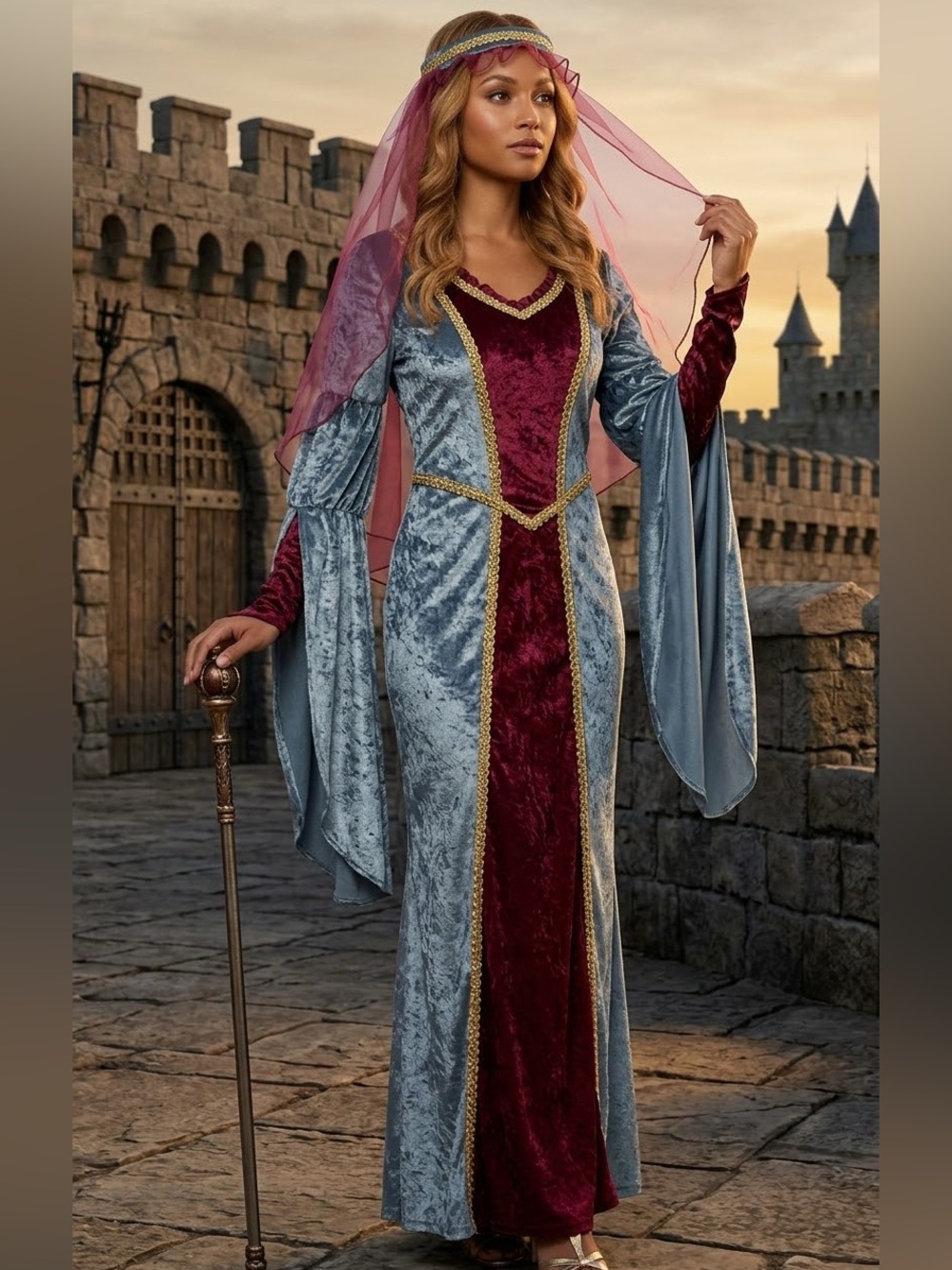 COSTUMES USA Womens Medieval Renaissance Queen Gown Dress Veil Adult Small 2-4